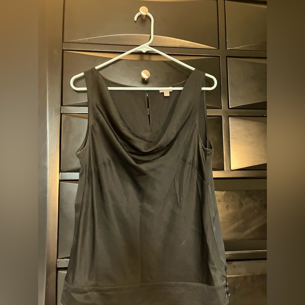 Ann Taylor Black Draped Satin Sleeveless Top